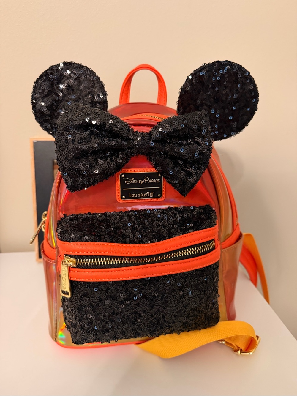 Disney Loungefly Sequin Ear Mini Backpack - Orange & Black